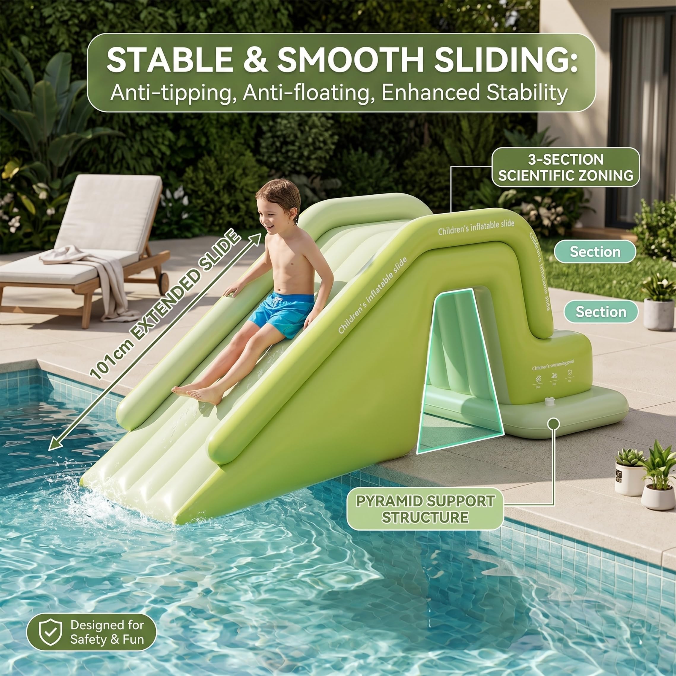 Toboggan Gonflable pour Piscine Jouet d'été antidérapant pour Cour pour garçons et Filles Vert