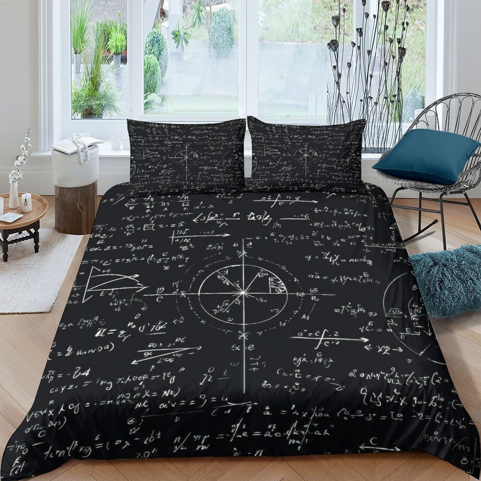 Ctjqhvkz Style-4 3D Printed Mathematical Formula Fitted Sheet Microfiber Soft Black Chalkboard Bed Cover For Bedroom Dorm Mattress Decor Single（135X200cm）