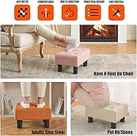 Vista 6 de BRIAN & DANY Taburete pequeño para pies, taburetes de lino con patas, reposapiés pequeño estable para sala de estar, beige