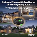GEARit Cat6 Ethernet Cable 100ft, Outdoor Direct Burial Cat 6 Cable 24AWG High Speed Up to 10Gbps, LLDPE (PE) UV-Resistant Waterproof Jacket, CCA RJ45 Network Internet Cable for Router- Black,100FT