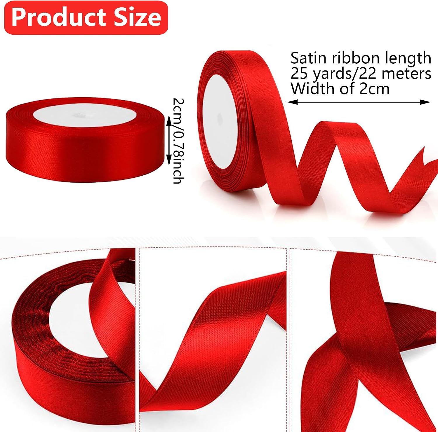 Gift Ribbon Satin Ribbon 22 m, 20 mm Wide Gift Ribbon, Red Ribbon for Wedding, Crafts and Gift Wrapping, Wedding Decoration (Red) image 2
