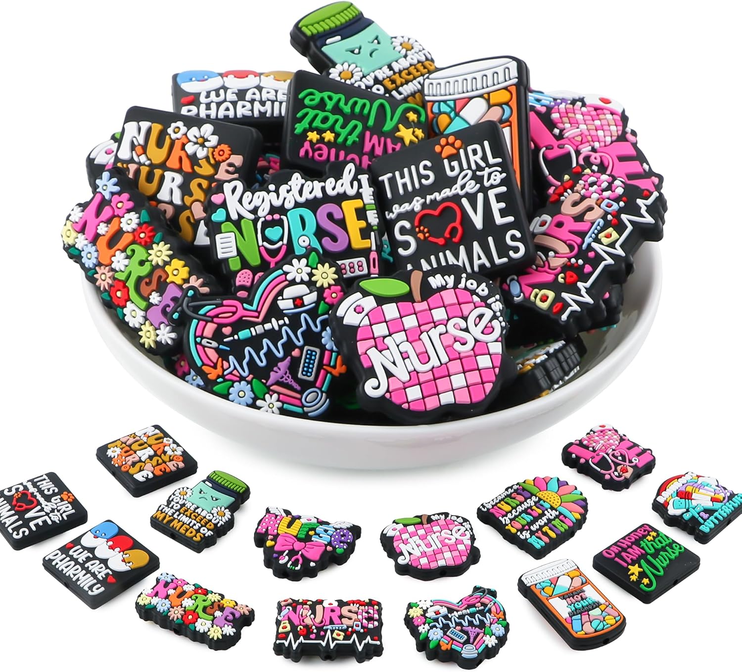 30Pcs Lovyomi Medical Silicone Beads for Pens, Nurse Silicone Focal Beads for Keychain Making Bracelet Necklace Making DIY Craft