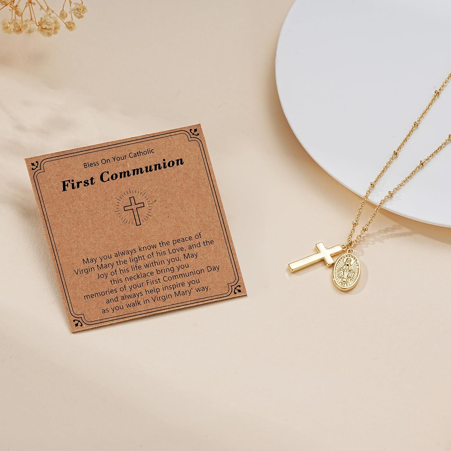 Catholic Virgin Mary Cross Necklace for Girls Women, First Communion Confirmation Baptism Gifts Religious Jewelry 16+3 Inches - Image 3