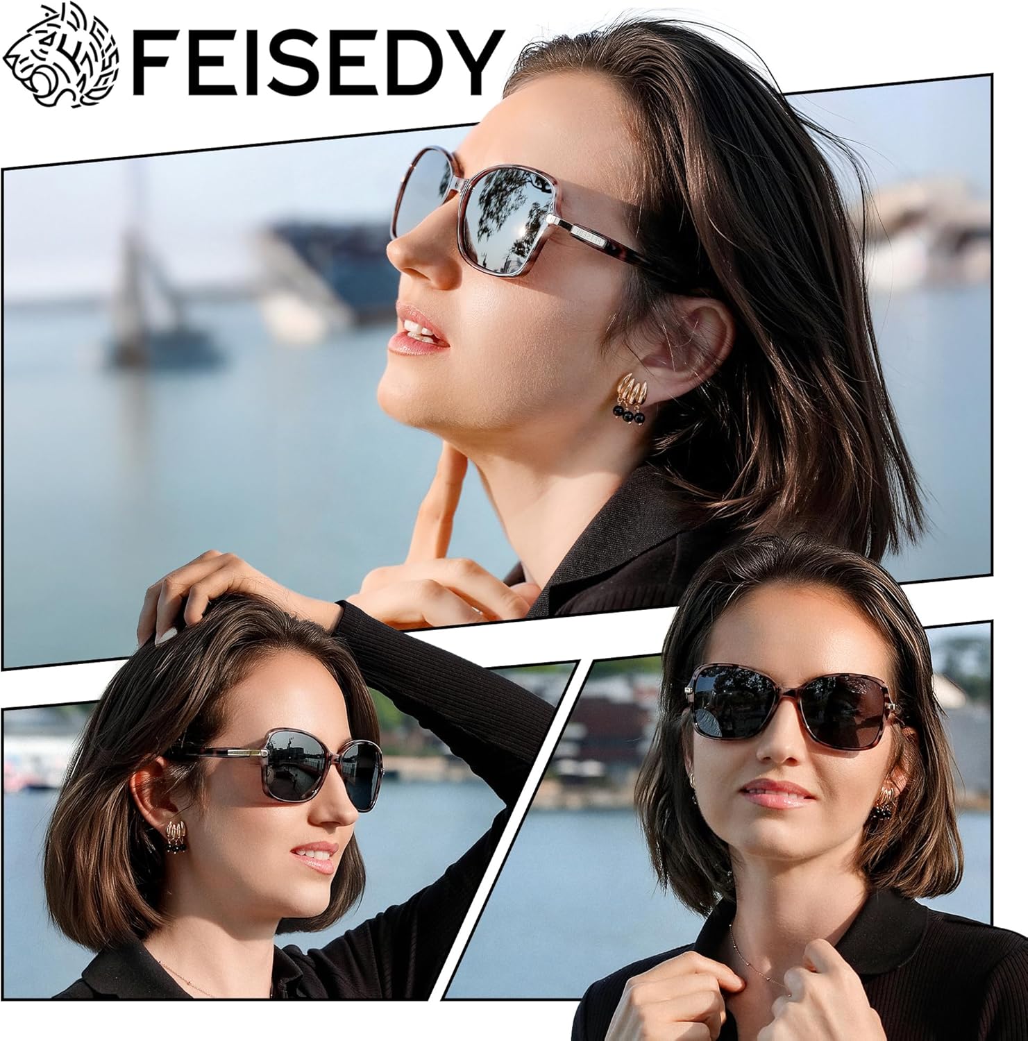 FEISEDY Womens Polarized Sunglasses, Trendy Elegant Colored Frame for Ladies, UV400 Protection B2760