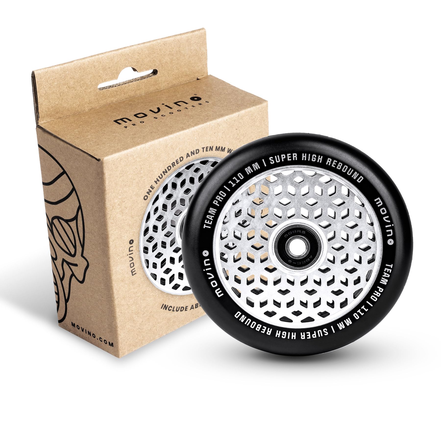 Movino Roues de Trottinette Freestyle - Roues de Rechange - Roulements ABEC-9 - Polyuréthane 88A - Honey Core - Noir et Argent - 110 mm