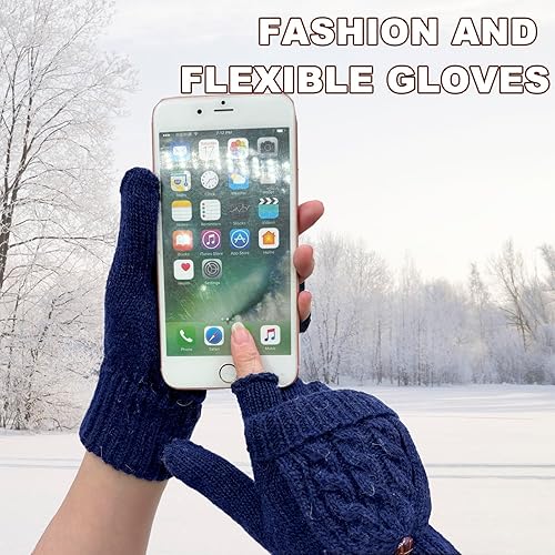 Miniatura 94 de Beurlike Guantes de invierno para mujer, de lana cálida, a prueba de viento, convertibles, sin dedos Negro