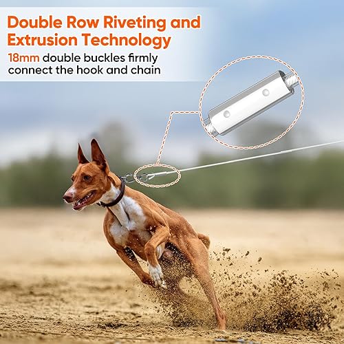 Miniatura 4 de Tresbro Cable de amarre reflectante de 40 pies para perros de hasta 250 libras, cable de correa de alambre de acero con hebilla de doble fijación de