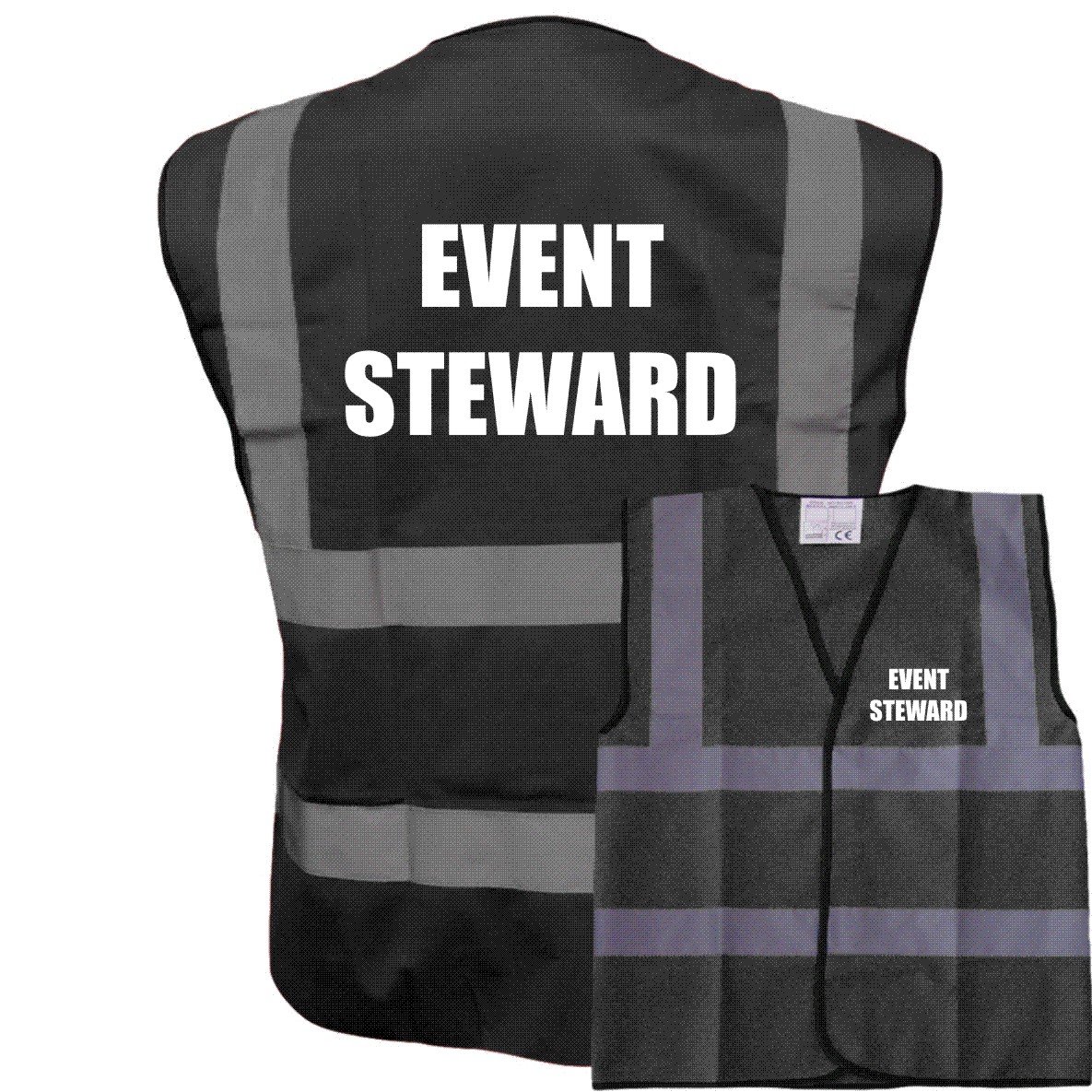 Event Steward Black Hi Vis Viz Safety Vest Waistcoat, Reflective High Visibility Work Wear, Events,