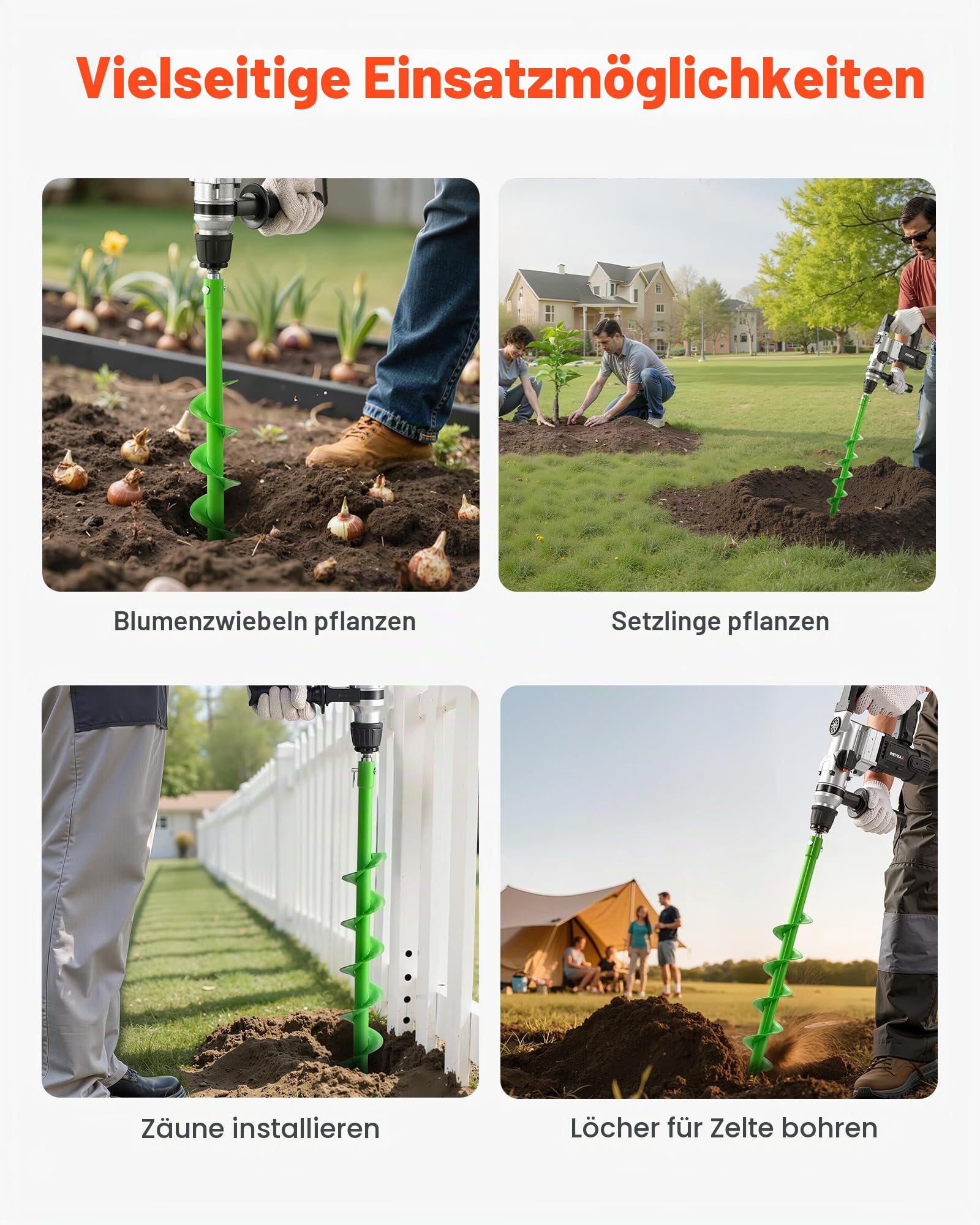 VEVOR Erdbohrer für Bohrmaschine, Ø 60x790 mm Gartenbohrer, kompatibel mit Bohrern mit 20 mm Innendurchmesser,Pfahlbohrer, Pfostenloch-Bohraufsätze für Gartenbagger und Zäune