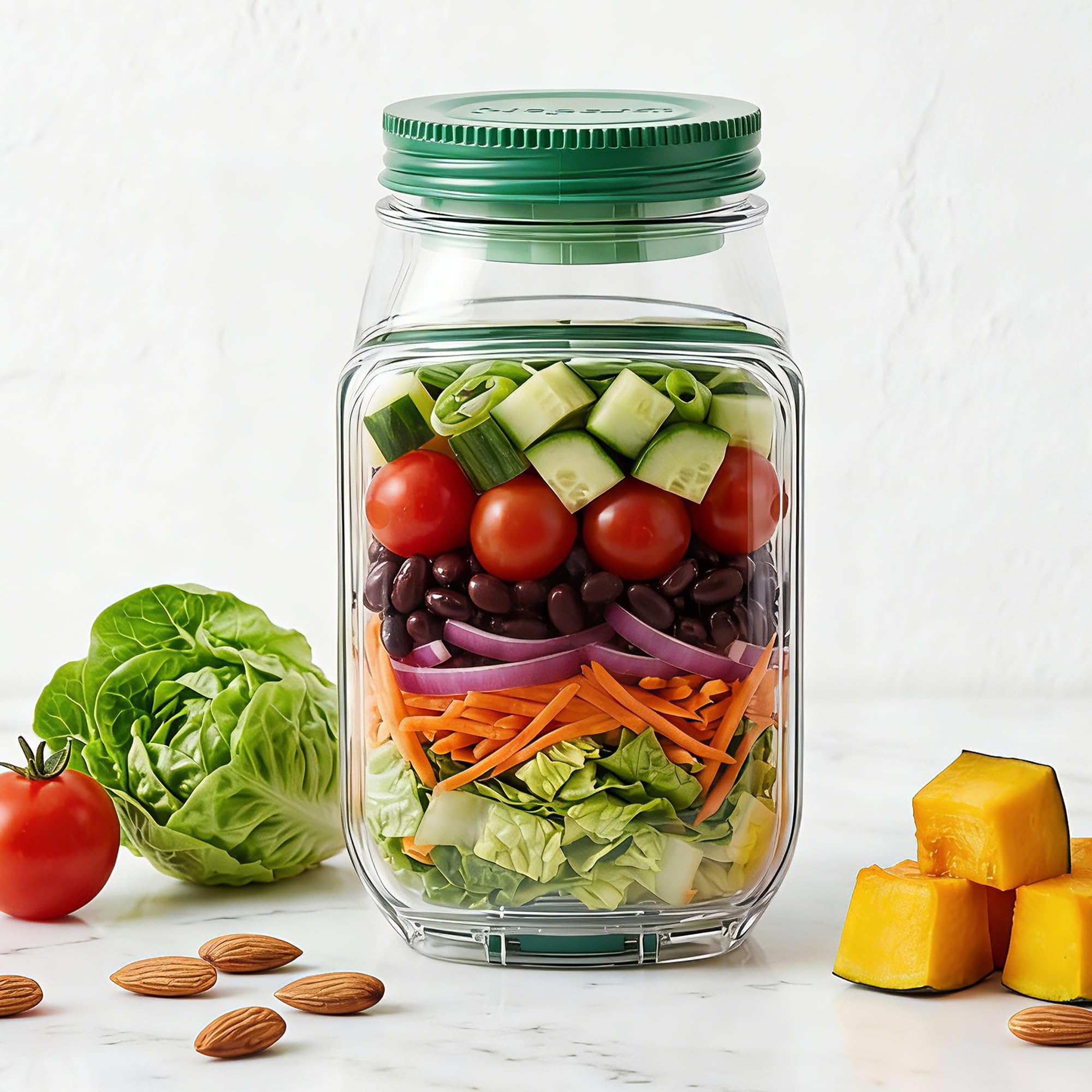 AffinityFurn 2Pcs Salad Pod Mason Jar with Side Opening Design