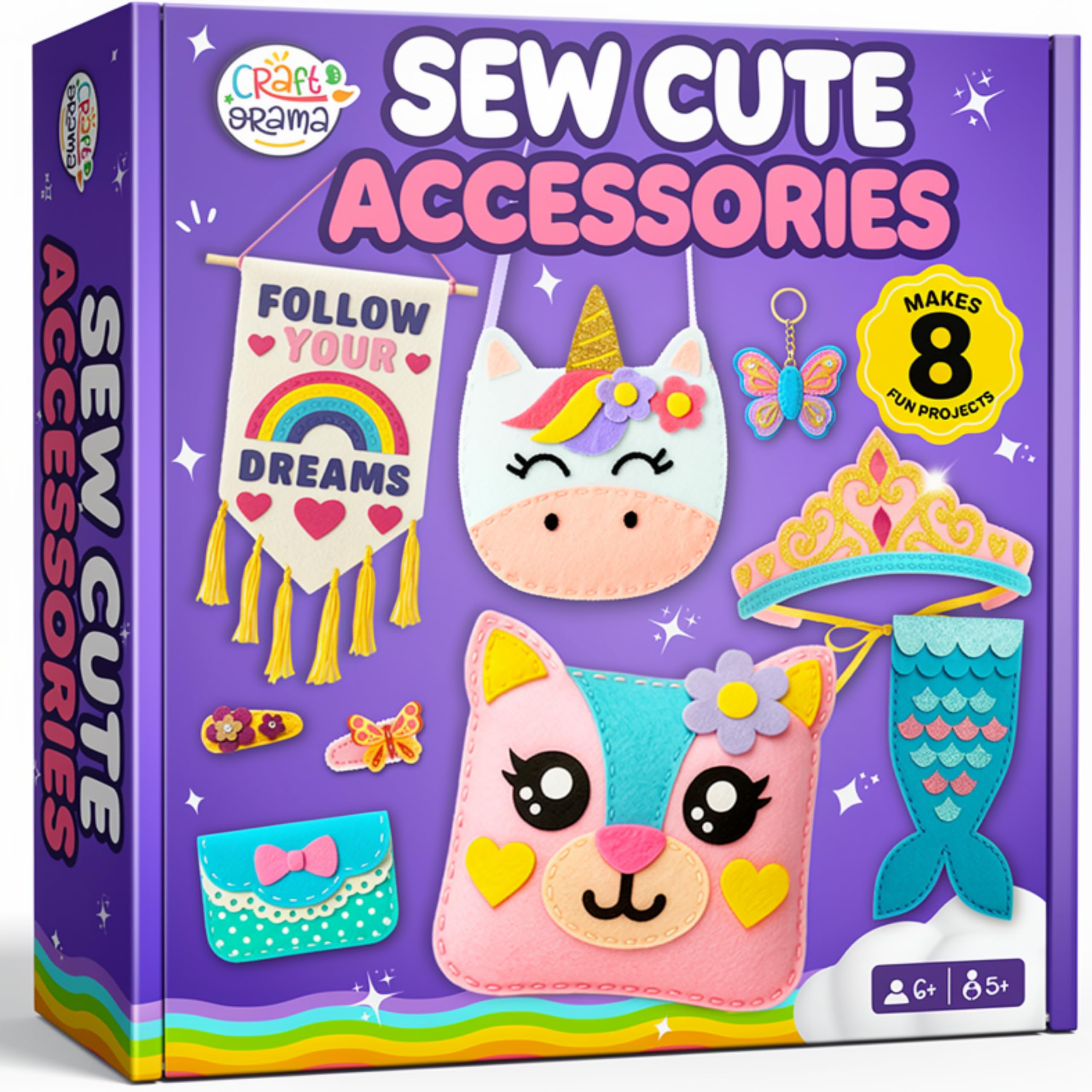 Kids Sewing Kit for Beginners Ages 6-12, Cute Felt Craft Projects with Easy Step by Step Instructions, My First Sewing Kit for Girls and Boys with