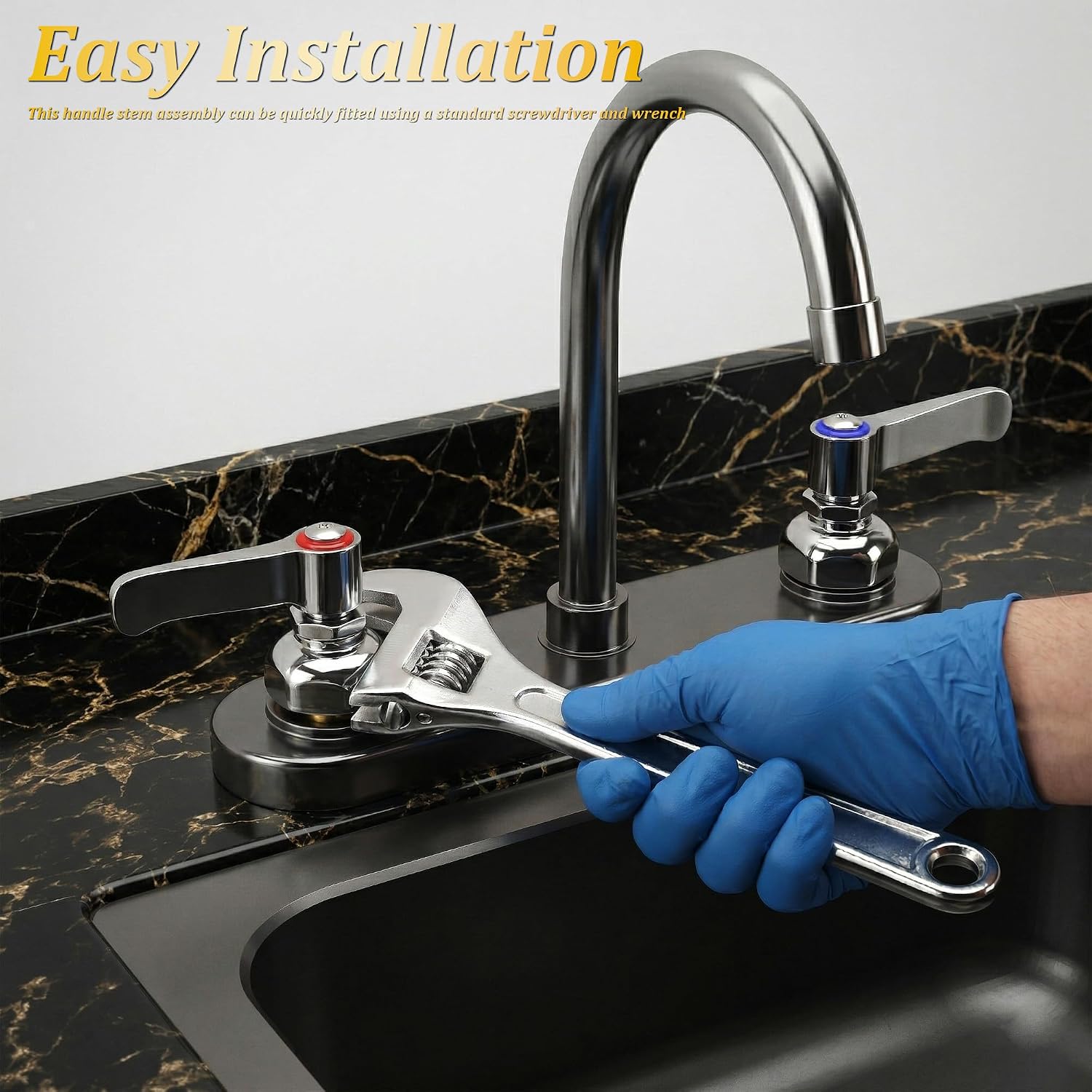 Handle Stem Assembly, Fits for T&S Brass Faucets, Replace 002713-40 002714-40, Blue Cold & Red Hot Side Spindle Assembly Fits for Eterna Valve, Faucet Valve Replacement Part
