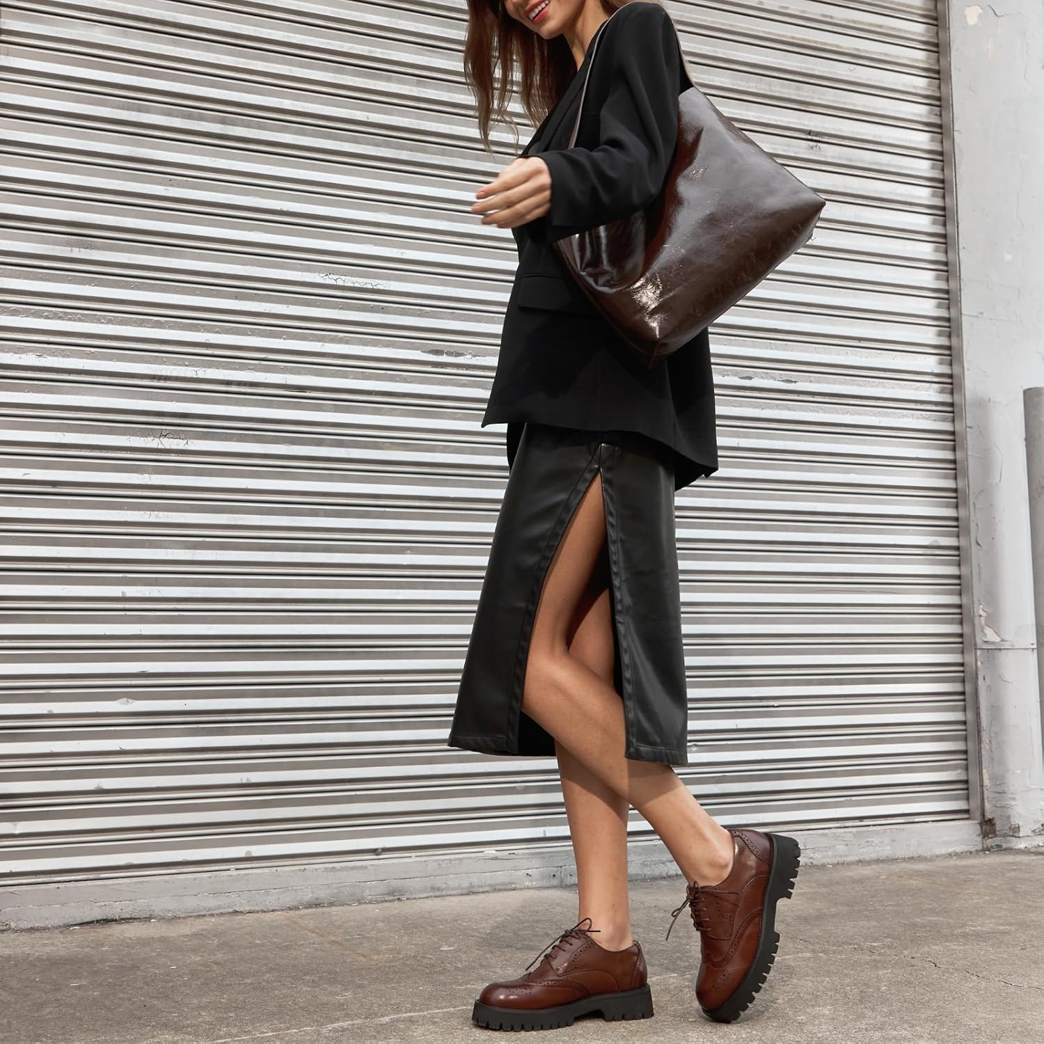 BEAU TODAY Platform Oxfords for Women, Oxford Shoes for Women, Chunky Leather Lace Up Oxford Shoes, Casual Comfort Business Work Office Dress Shoes - Image 2