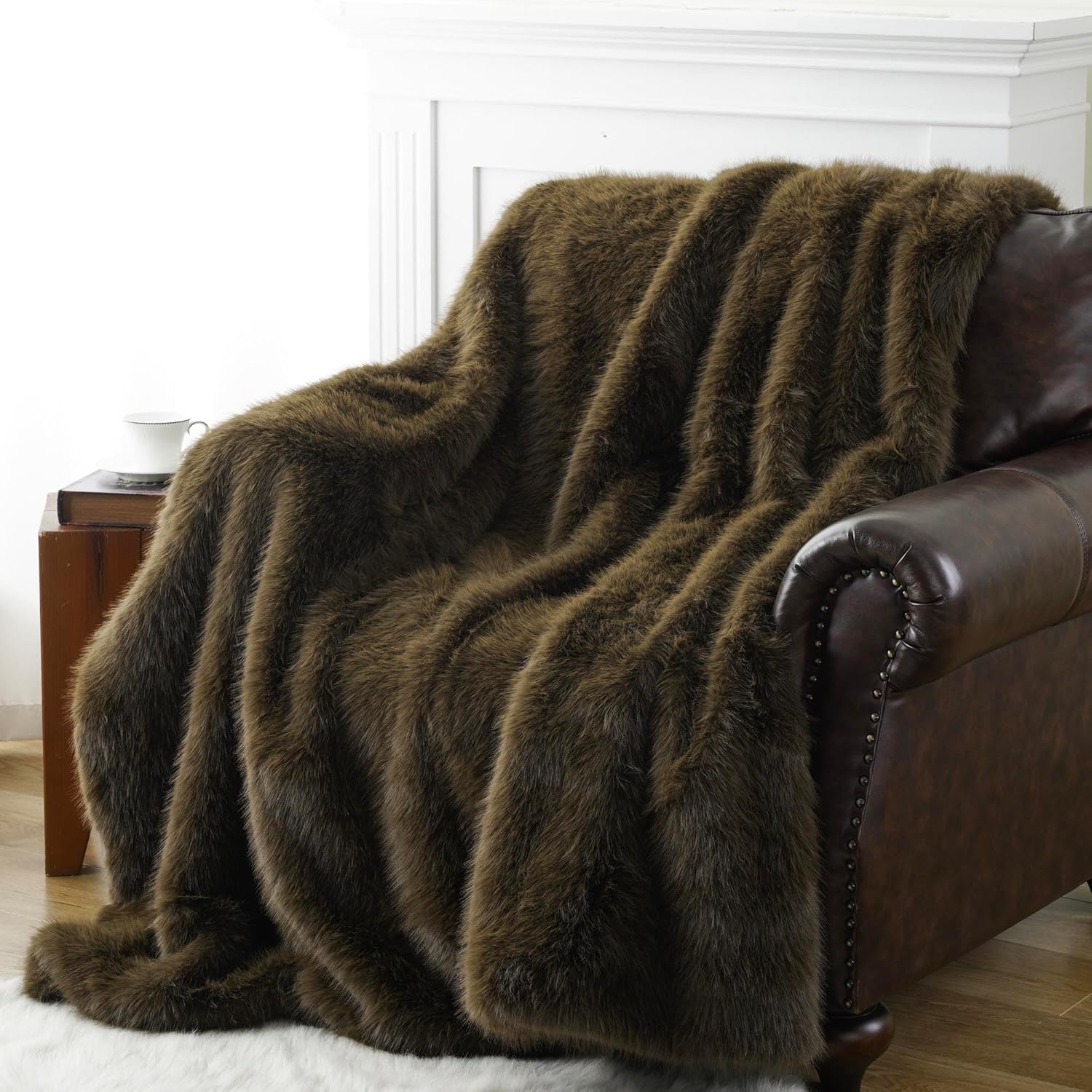 BATTILO HOME Luxury Fluffy Olive Green Faux Fur Throw Blanket, Cozy Warm Fur Blanket for Couch, Sofa, Chair, Bed, Plush Fuzzy Fur Throws with Long Pile, 60"x80" - Image 8