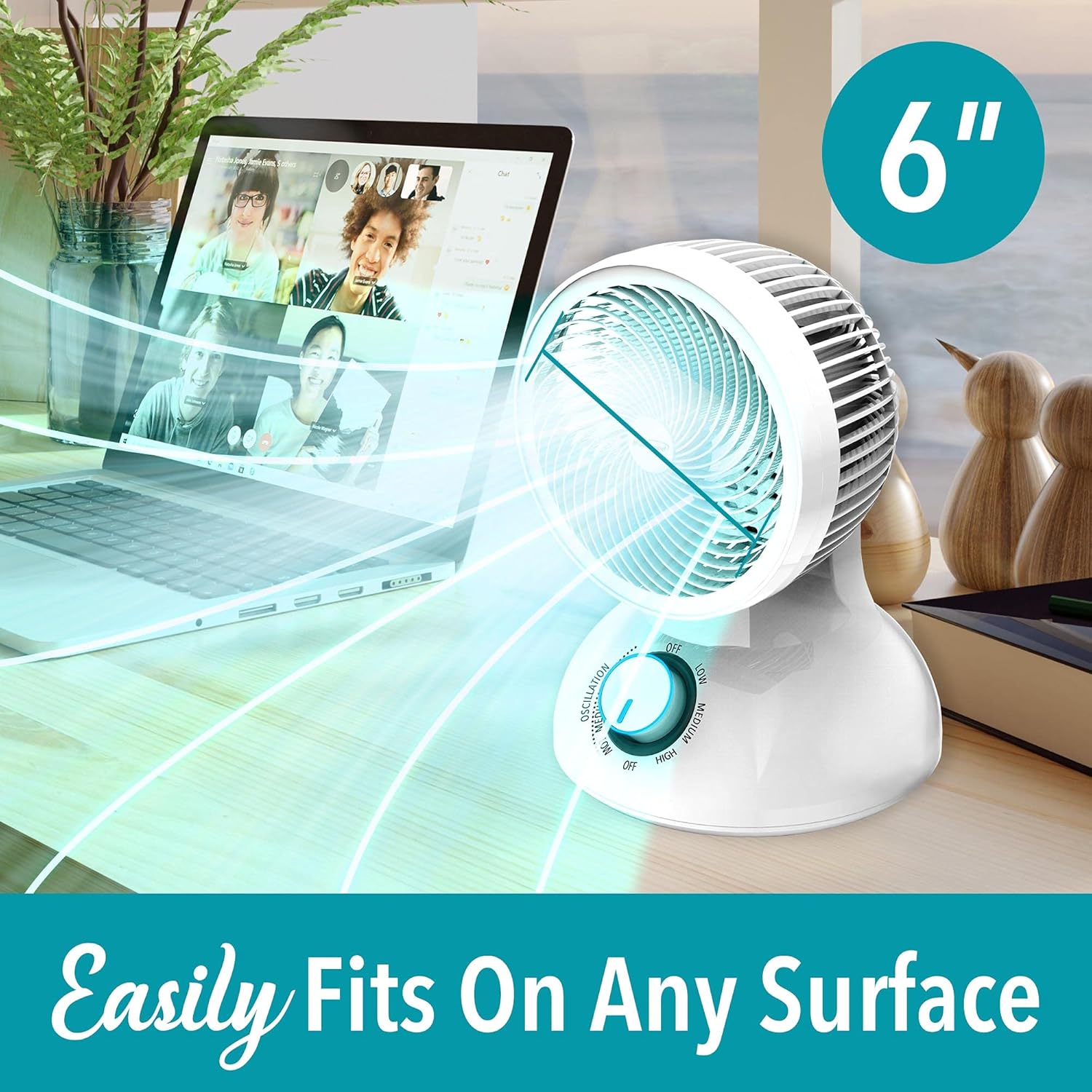 Brentwood 3-Speed Quiet Oscillating Air Circulator Desktop Fan White (6-Inch)