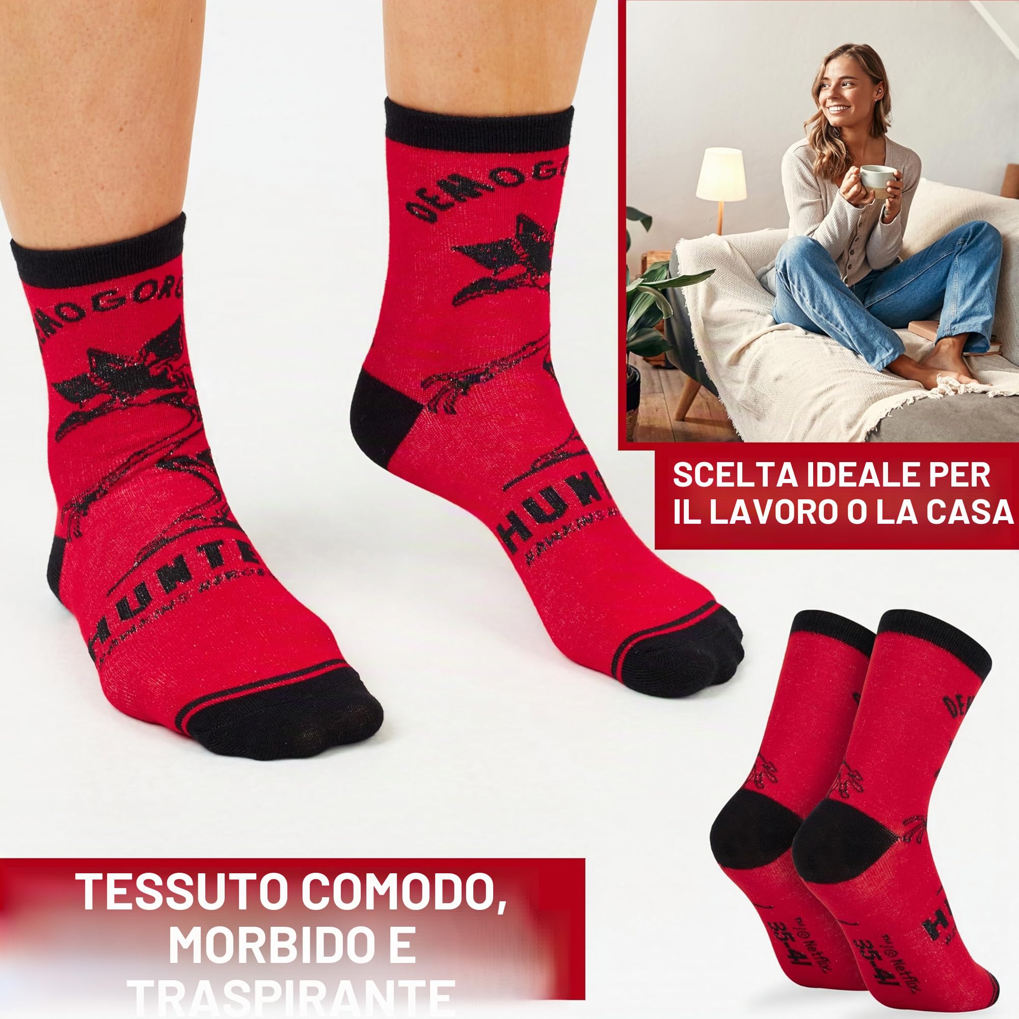 Stranger Things Calzini Donna Adolescenti, EU 35-41, Pacco da 5 Calze Divertenti a Fantasia Cotone Misto, Regalo Donna