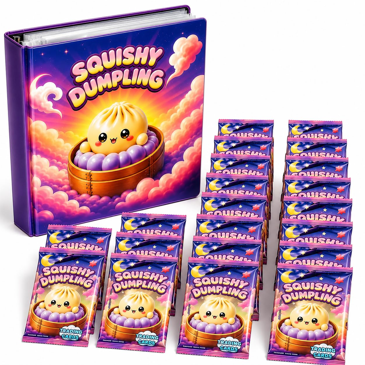 SQUISHY DUMPLING DIRAMIX Raccoglitore + 20 bustine di Cards | Album ufficiale con 20 bustine di carte, ideale per iniziare o ampliare la collezione Squishy Dumpling.