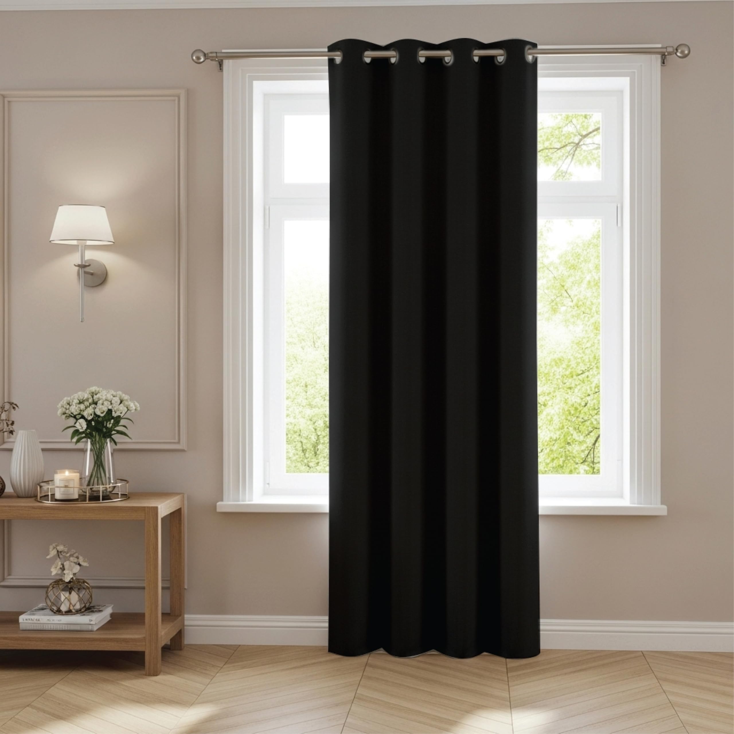 funky gadgets Blackout Curtains for Bedroom 72 Inch Drop Thermal Insulated Eyelet Curtains & Drapes Black Out Curtain for Kitchen, Living Room 1 Panel (90x72 Inch Black) — image 1