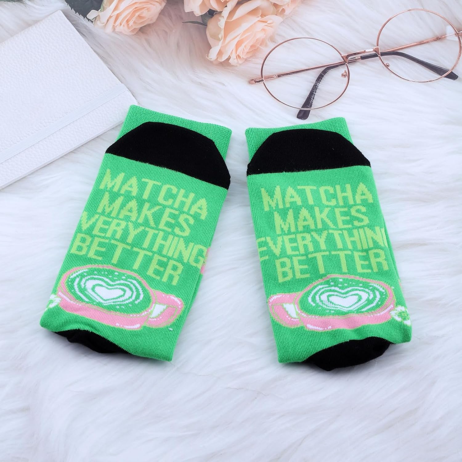 G2TUP Matcha Lovers Socks Matcha Themed Gifts Matcha Makes Everything Better Socks Green Tea Merch image 3
