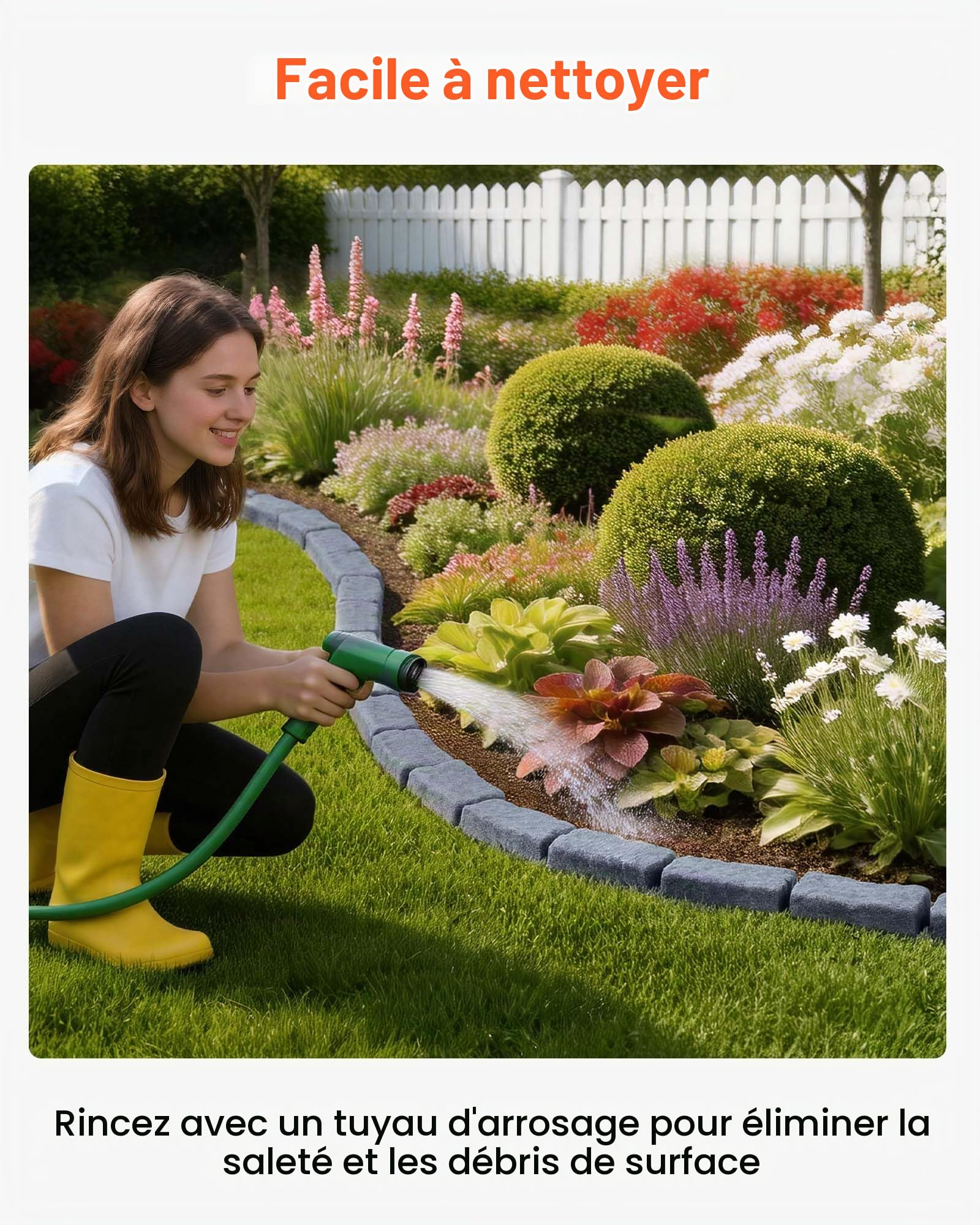 VEVOR Bordure de Jardin Imitation Pierre 4,7 m Bordure Parterre Aspect Pierre Plastique pour Pelouse Allée, Lot de 4, 6 Briques par Section 1180x95x57 mm, 12 Piquets, 1 Embout, sans Creuser, Gris Grès