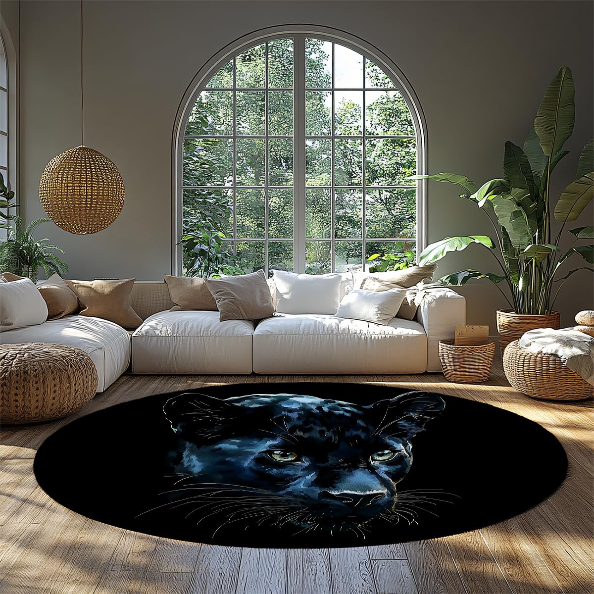 Tapis rond léopard 240cm antidérapant fini les glissades dans la chambre