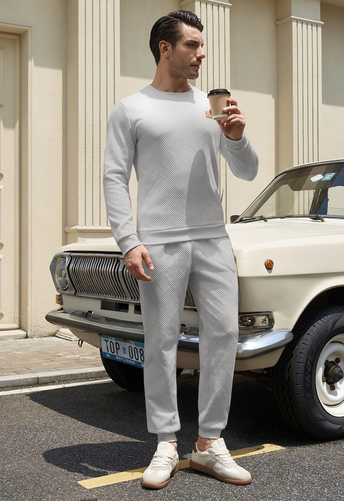 KUYIGO Set tuta da allenamento da uomo in 2 pezzi Felpa traspirante in cotone Pantaloni da jogging con coulisse Palestra Corsa Abbigliamento da allenamento S-2XL