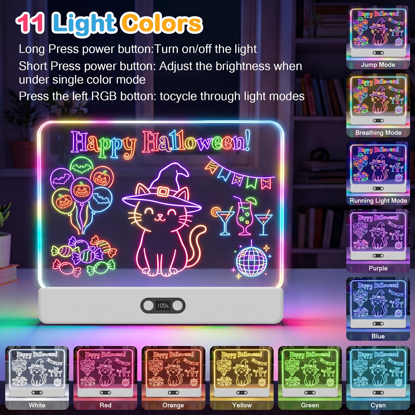 seenlast Lavagna LED luminosa portatile per bambini, tavoletta da disegno con 8 colori e 3 modalità di illuminazione, giocattolo creativo per ragazze e ragazzi di 4-8 anni, regalo originale