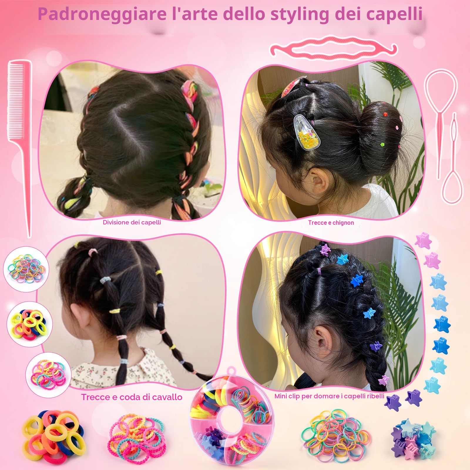 SEMKOTREE Brillantini per Capelli, Accessori per Capelli Applicatore Strass per Capelli con 480 Diamanti e Hair Tinsel, Glitter Applicatore Strass Regalo Bambina 6 7 8 9 Anni