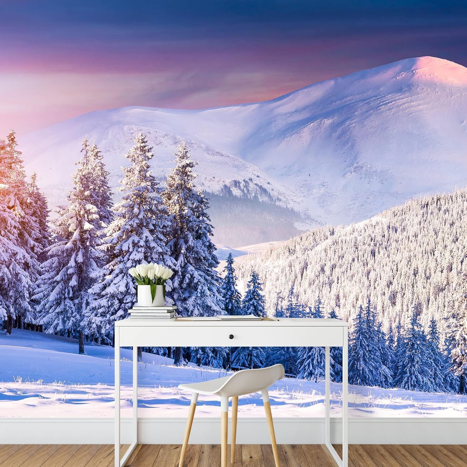 Papier Peint Panoramique Trompe l'Oeil Neige poster géant mural 3D décoration salon