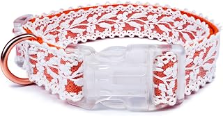 Dog Collar and Leash Set, Cotton Lace Handmade 4-5 FT Adjustable Comfortable Unique Collars for Small Medium Large Dogs 1pcs-Orange-Collar(Width:1")