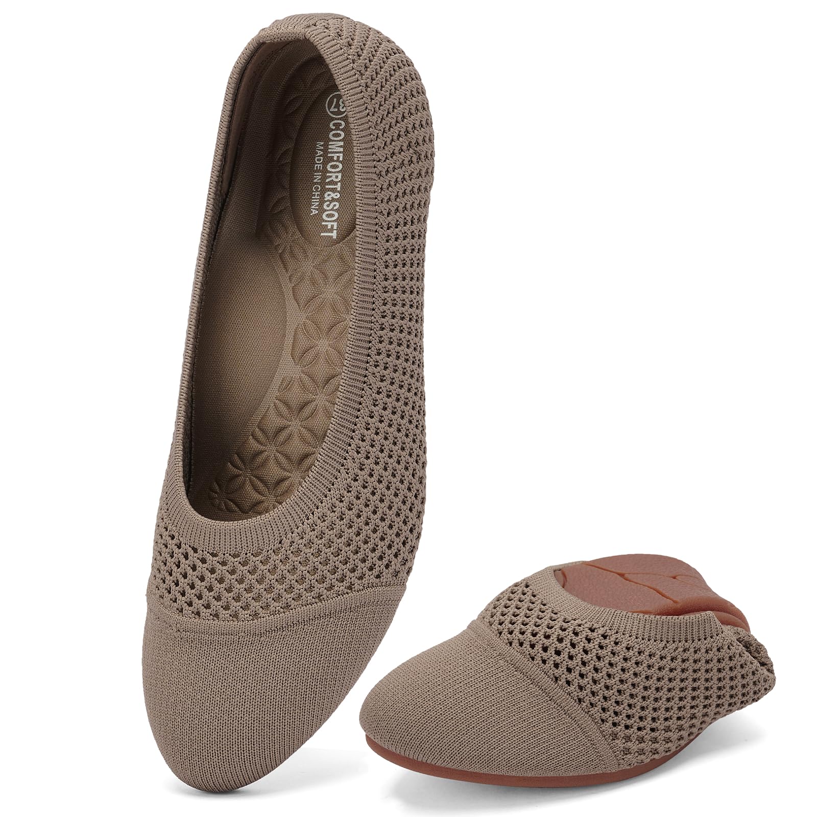 Puxowe Damen Ballerina Runde Zehe Stricken Flache Schuhe Komfort Weich Slip On Ballerina Walking Flats Schuhe für Frauen Niedriger Keil Lässig
