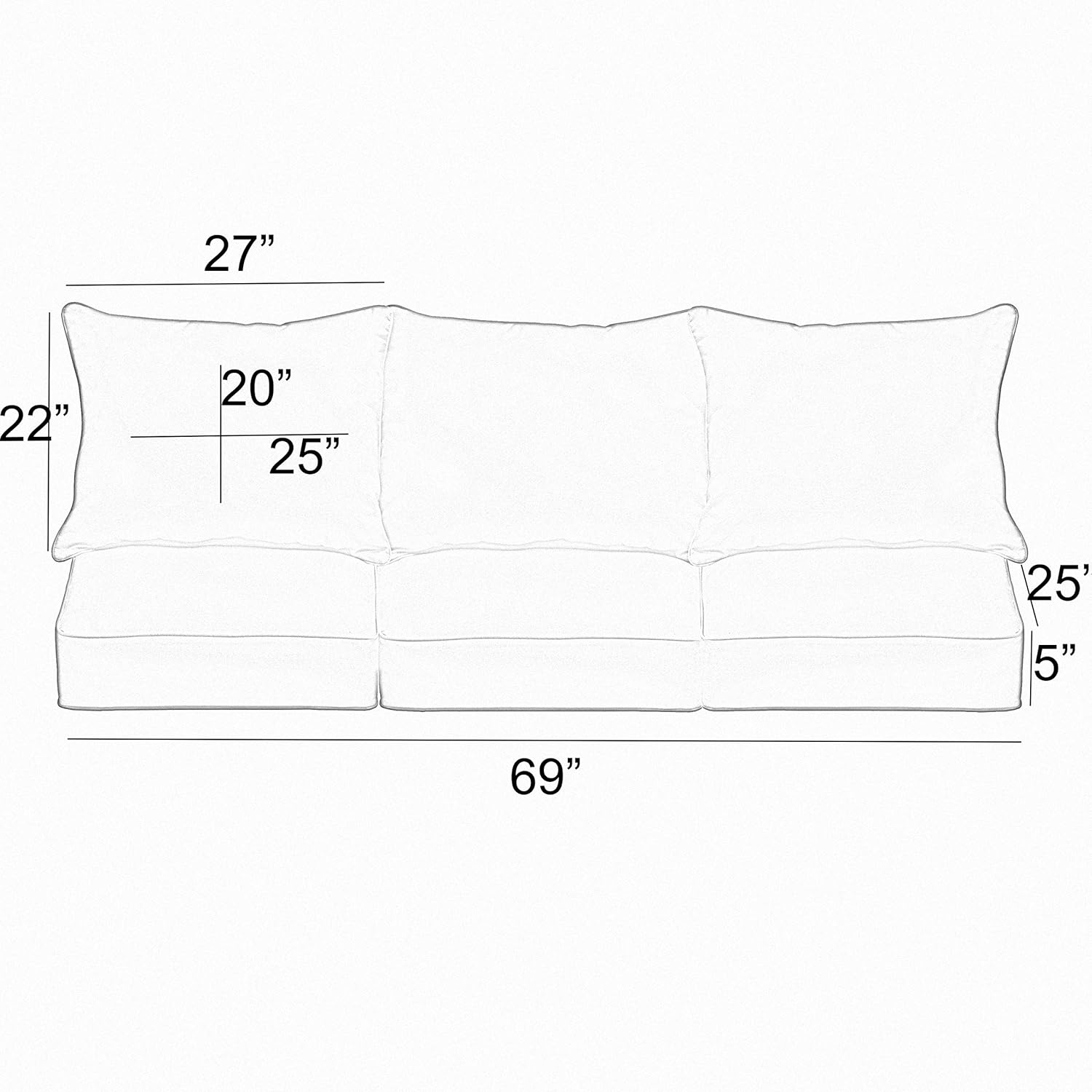 Sorra Home Indoor/Outdoor Deep Seating Corded Sofa Pillow and Cushion Set, Multicolor