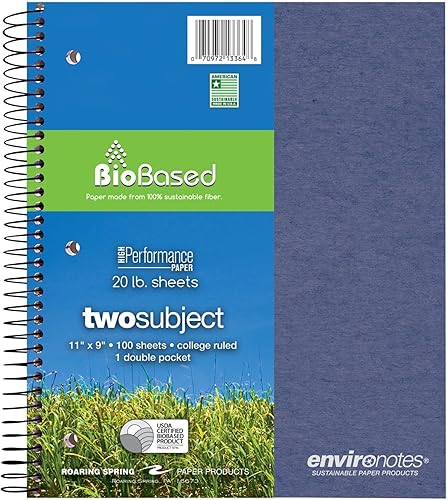 ROARING SPRING Environotes Cuaderno reciclado de 2 materias, 100 hojas de papel de base biológica, 11 x 9 pulgadas, cubiertas de tonos tierra
