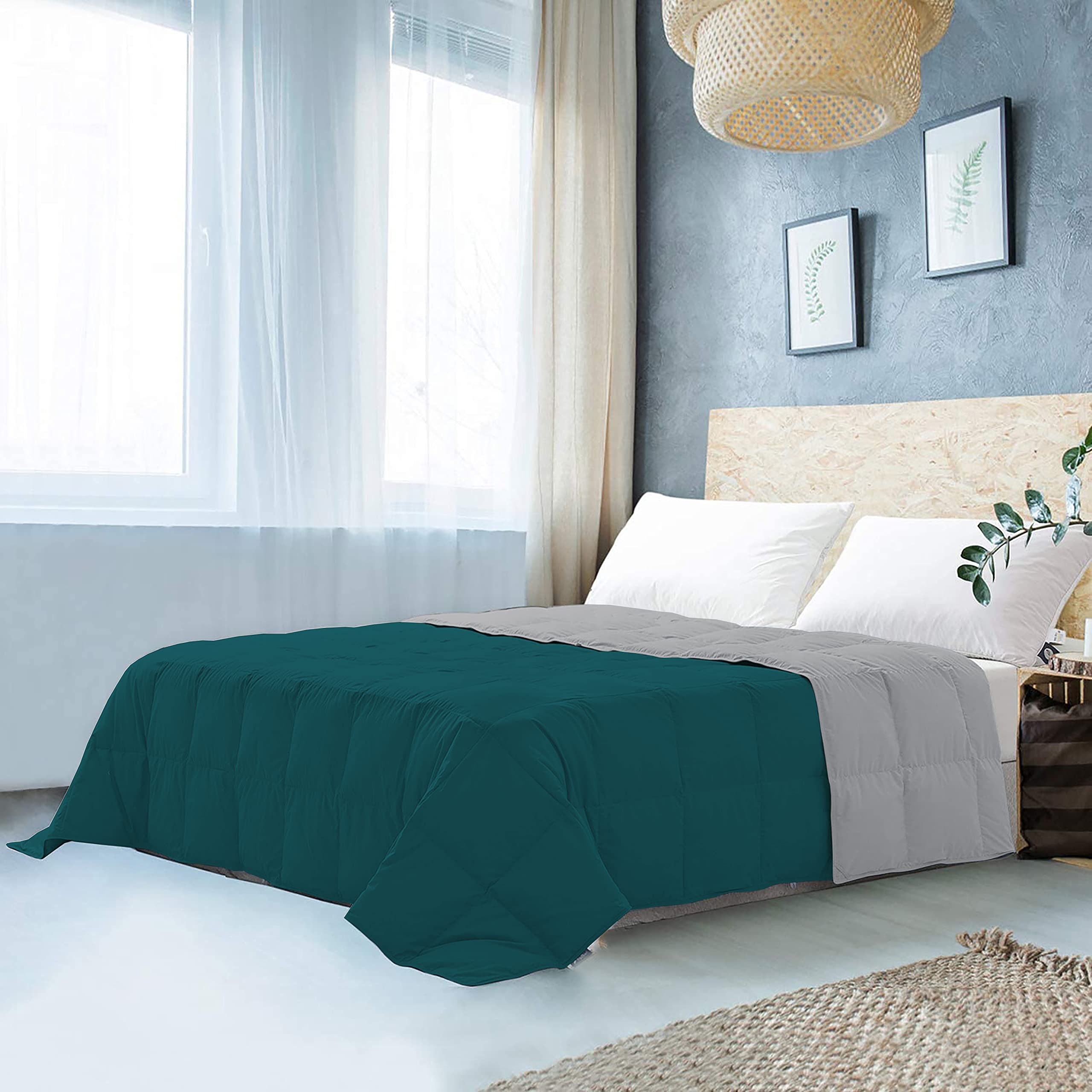 YRM Bedding's Microfiber 200 GSM All Season AC Comforter (92" x 106" Inches/233cm x 269cm) - King Size|Silver/Teal-image-35