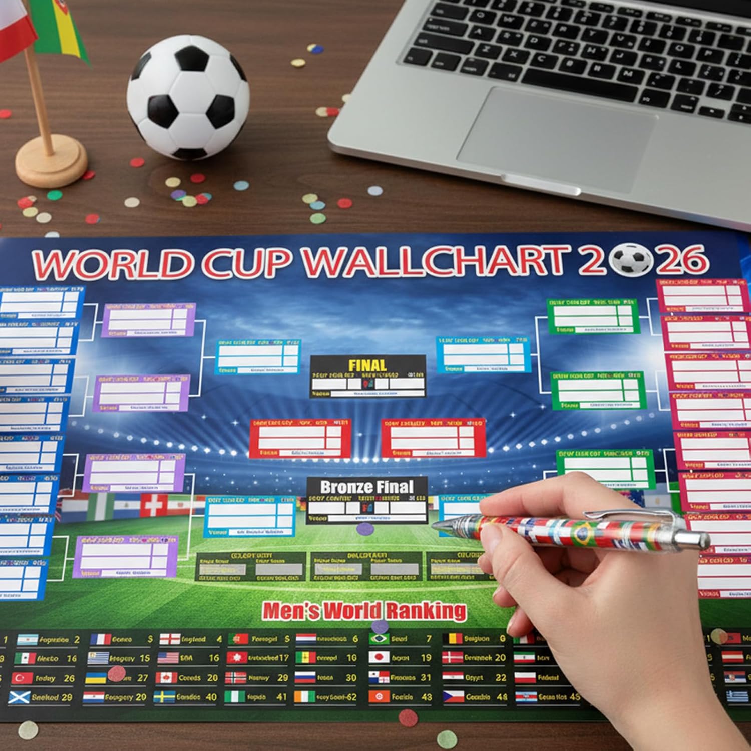 Zeptrix 2Pcs World Cup Schedule Poster 2026&Final Round 48-Team Collection Showcase,Football World Cup Soccer Merchandise&Accessories Decorations,Gifts for Soccer Fans,Functional Folded Poster&Pen - Image 4