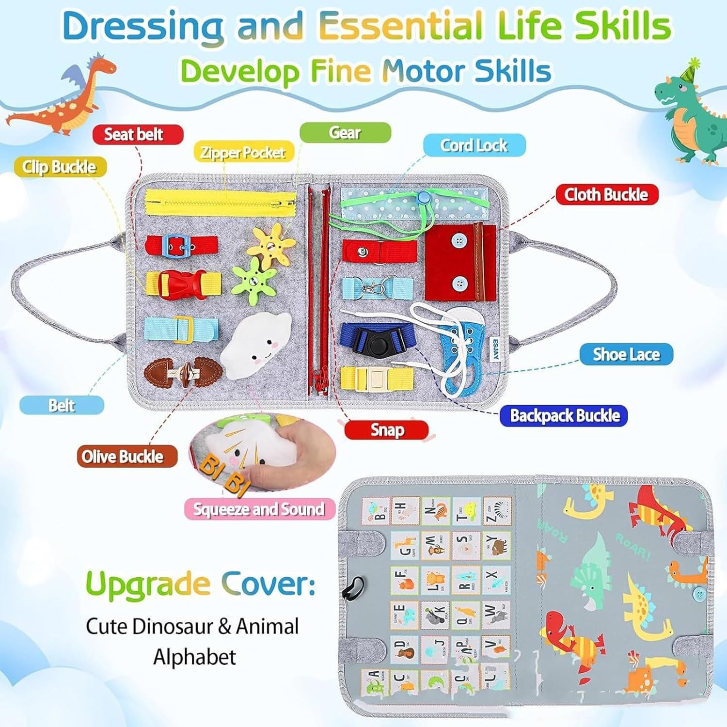 Montessori Busy Board, Toddler Montessori Play Board for Long Car Rides and Summer Trips Boys Girls, No Screens, No Meltdowns, Just Focused Play