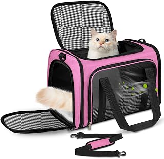 ​​Lohofrnny Cat Transport Bag Portable Bag for Cats and Dogs Up to 5 kg, Foldable Pet Carrier Bag with Shoulder Strap for Small and Medium Pets (Pink, 43 x 28 x 28 cm)​