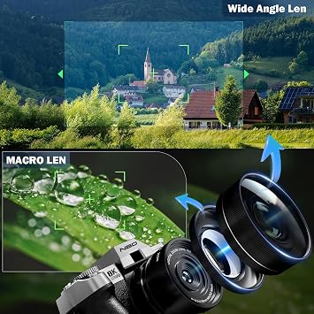NBD 8K Digital Camera 64MP, Autofocus, 16X Digital Zoom, Silver | 180° Flip Screen, WiFi App, External Mic, Wide/Macro Lenses, 2 Batteries, 32GB Card, YouTube, Travel, Beginners