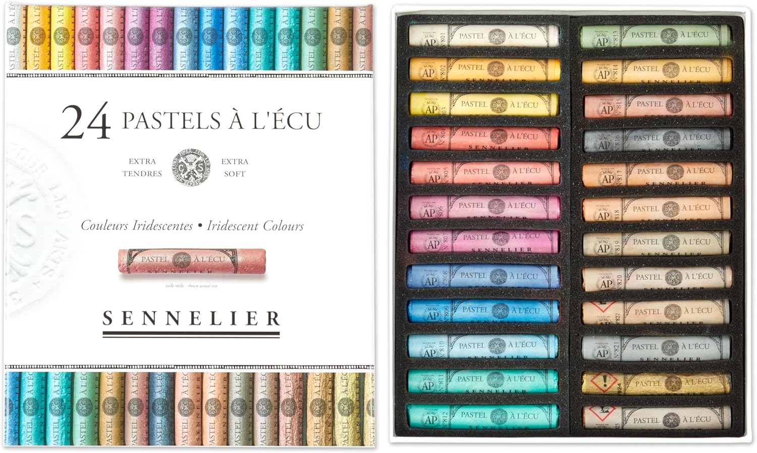 SENNELIER Extra-Soft French Pastel Iridescent Professional Artist Box Set, 24-Colors