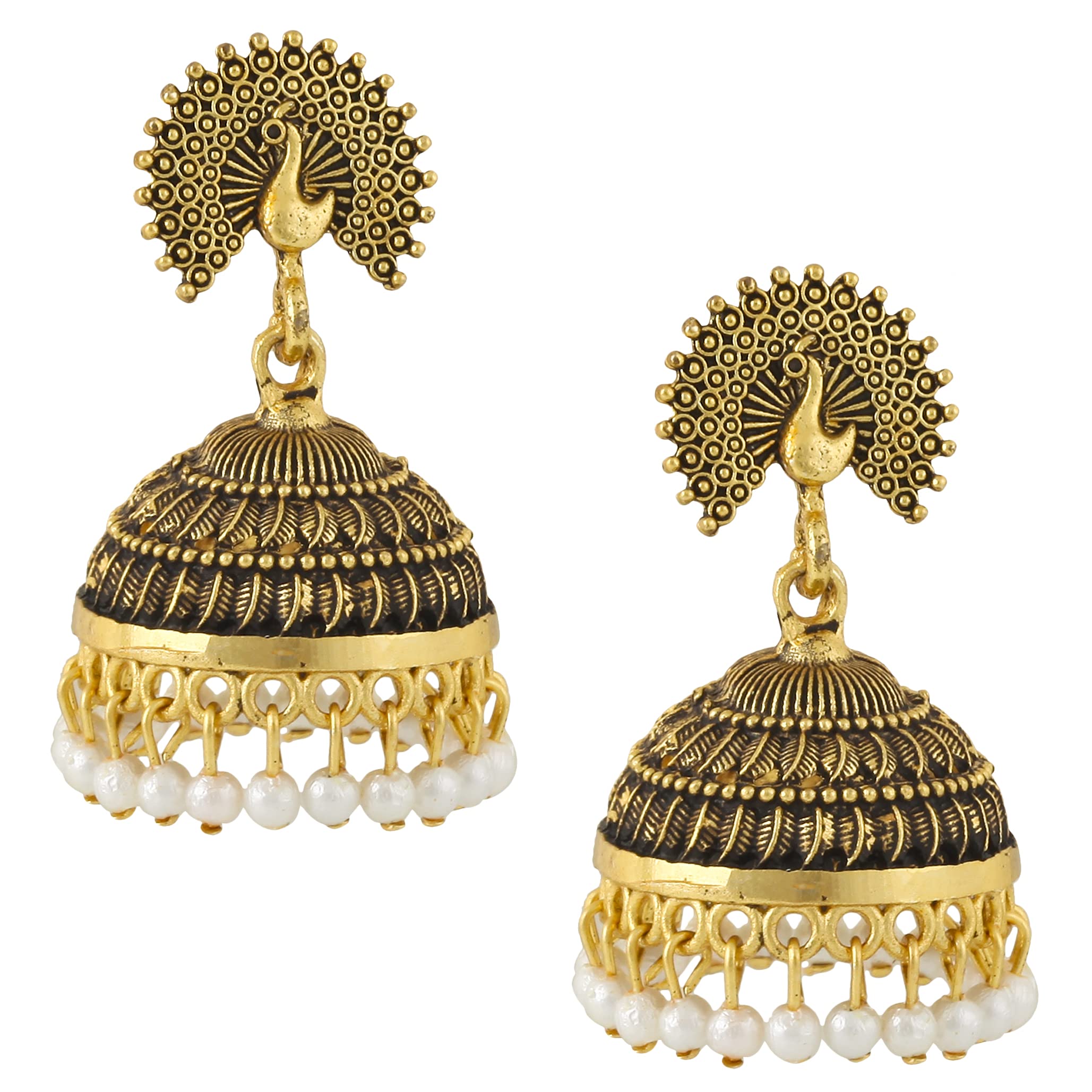 MEENAZ Traditional Wedding Temple Gold oxidised Meenakari Ethnic Antique South Indian Round Pearl Moti Big Feather Peacock Jhumkas Jhumka jhumki Earrings set Ear rings For Women girls Ladies -M633 (B09F5T3C8B) Amazon Price History, Amazon Price Tracker