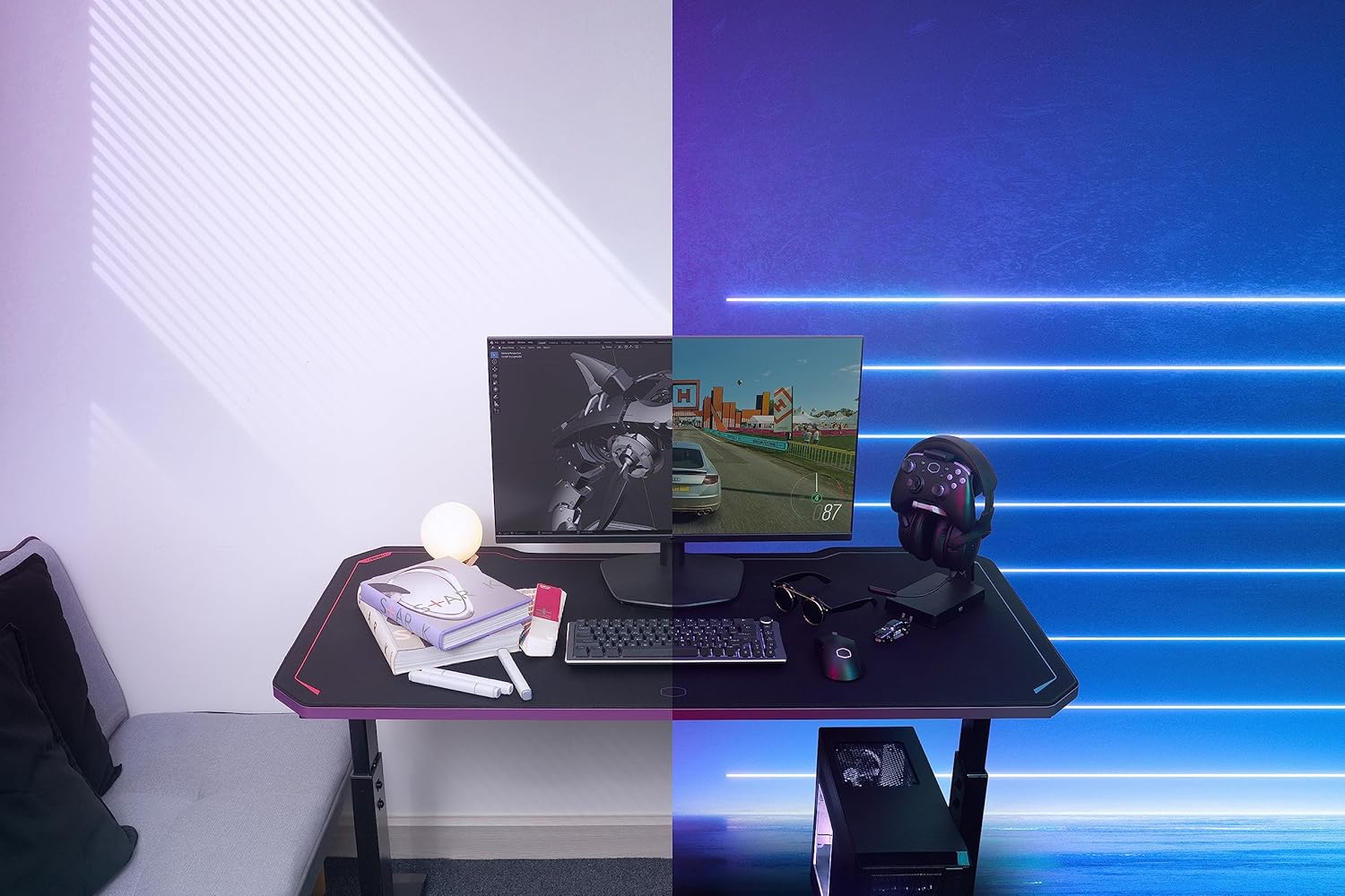 Cooler Master GD120 V1 PC Gaming Desk, Full Surface Water-Repellent Mousepad, 220lbs Weight Support, 3 Height Levels, Cable Management Tray, 47.2D x 23.6W Workstation|Home Office