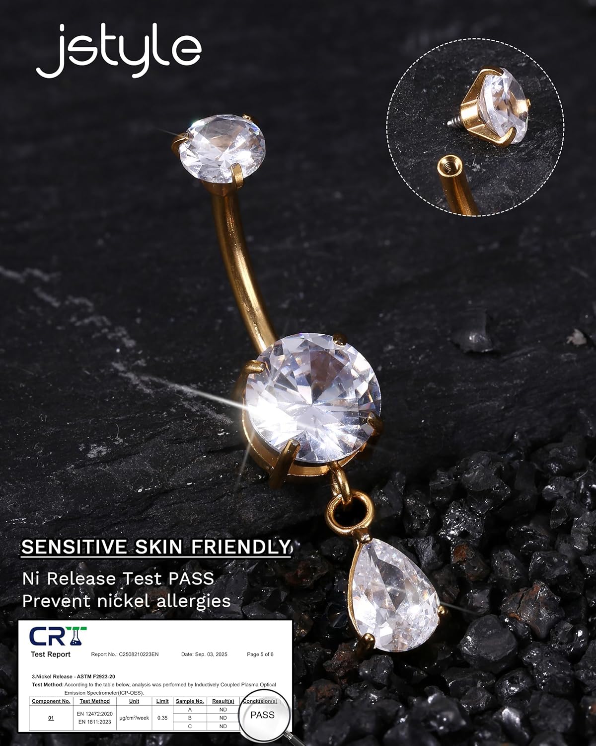 Jstyle G23 Titanium Dangle Belly Button Rings for Women 14G Internally Threaded Belly Ring Dangling Piercing Jewelry with Heart Butterfly CZ Hypoallergenic Navel Piercing Ring - Image 4