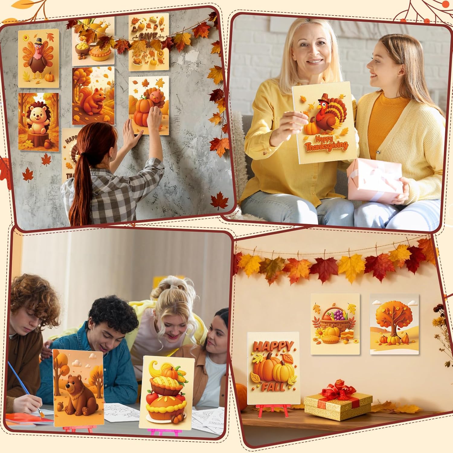 Blosssound 24 Pack Thanksgiving Pre Drawn Canvas to Paint Pre Printed Canvas Painting Kits with Easel, Paint Pots Brushes Stretched Panels Bulk for Adult Sip Party Student Beginner Birthday DIY