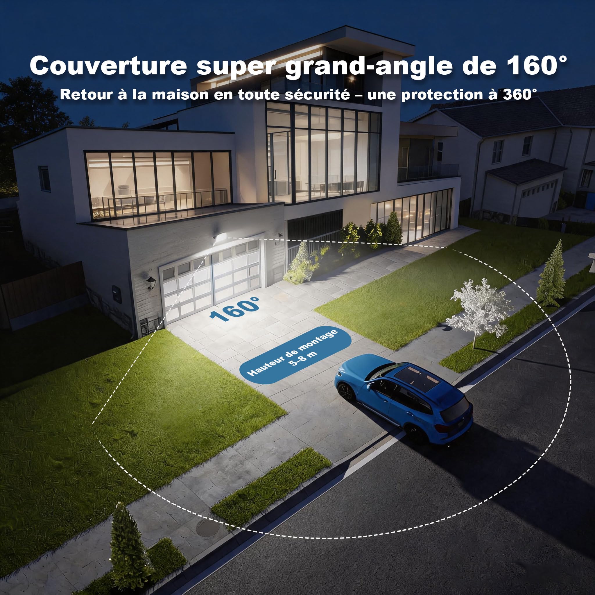 Projecteur led extérieur 120 W, usage industriel, 14400lm, 6500 K,IP66, dissipation thermique efficace, économie d'énergie de 85% spot led extérieur, jardins, entrepôts et garages(2 pièce)