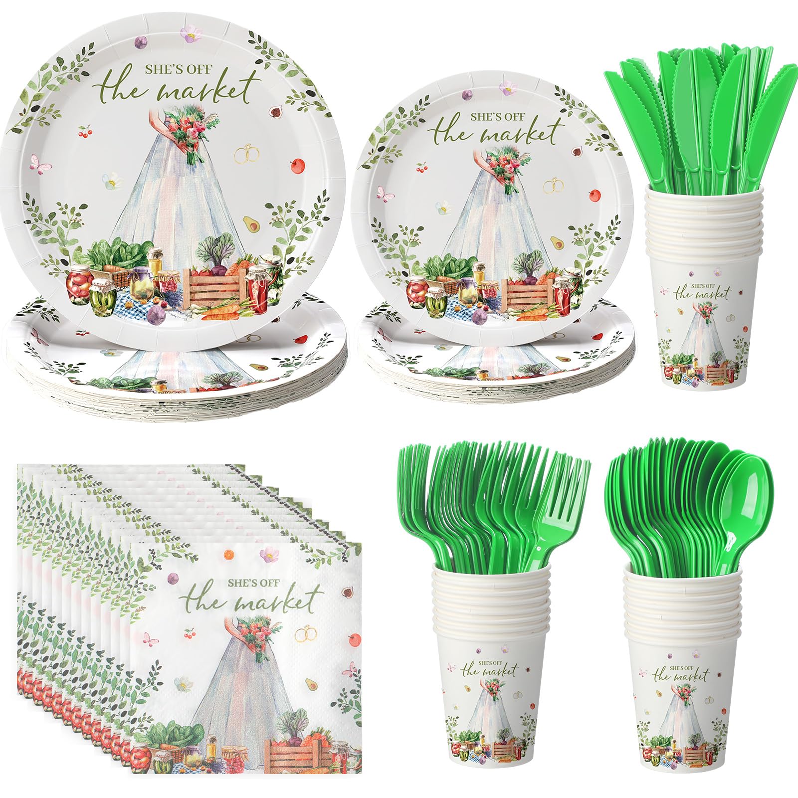 Assiettes et serviettes marché fermier EVJF - Kit vaisselle jetable 24 invités
