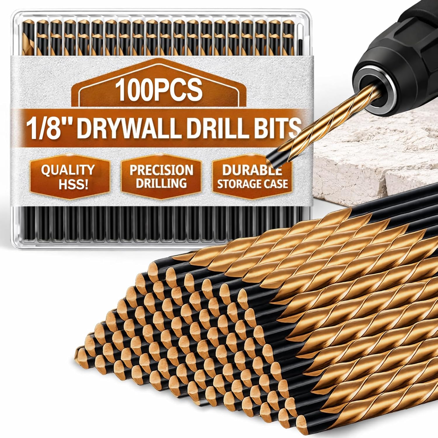 Tondiamo 100 Pcs Drywall Rotor Tips 1/8" Drywall Router Drill Bits HSS Guidepoint Cutting Rotor Tips Cutout Tool for Use with Spiral Saw