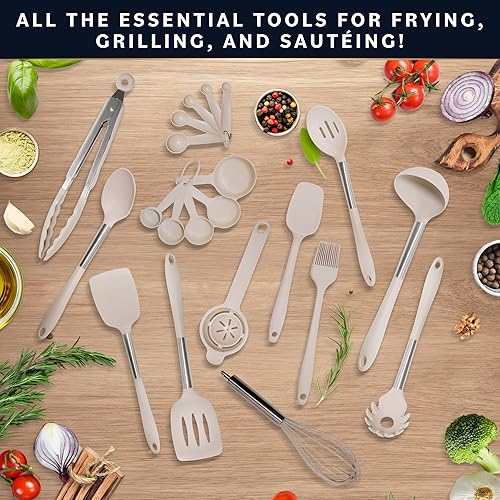 Miniatura 6 de Home Hero Juego de utensilios de cocina de silicona  Utensilios de cocina resistentes al calor y antiarañazos  Juego de espátulas ergonómicas de