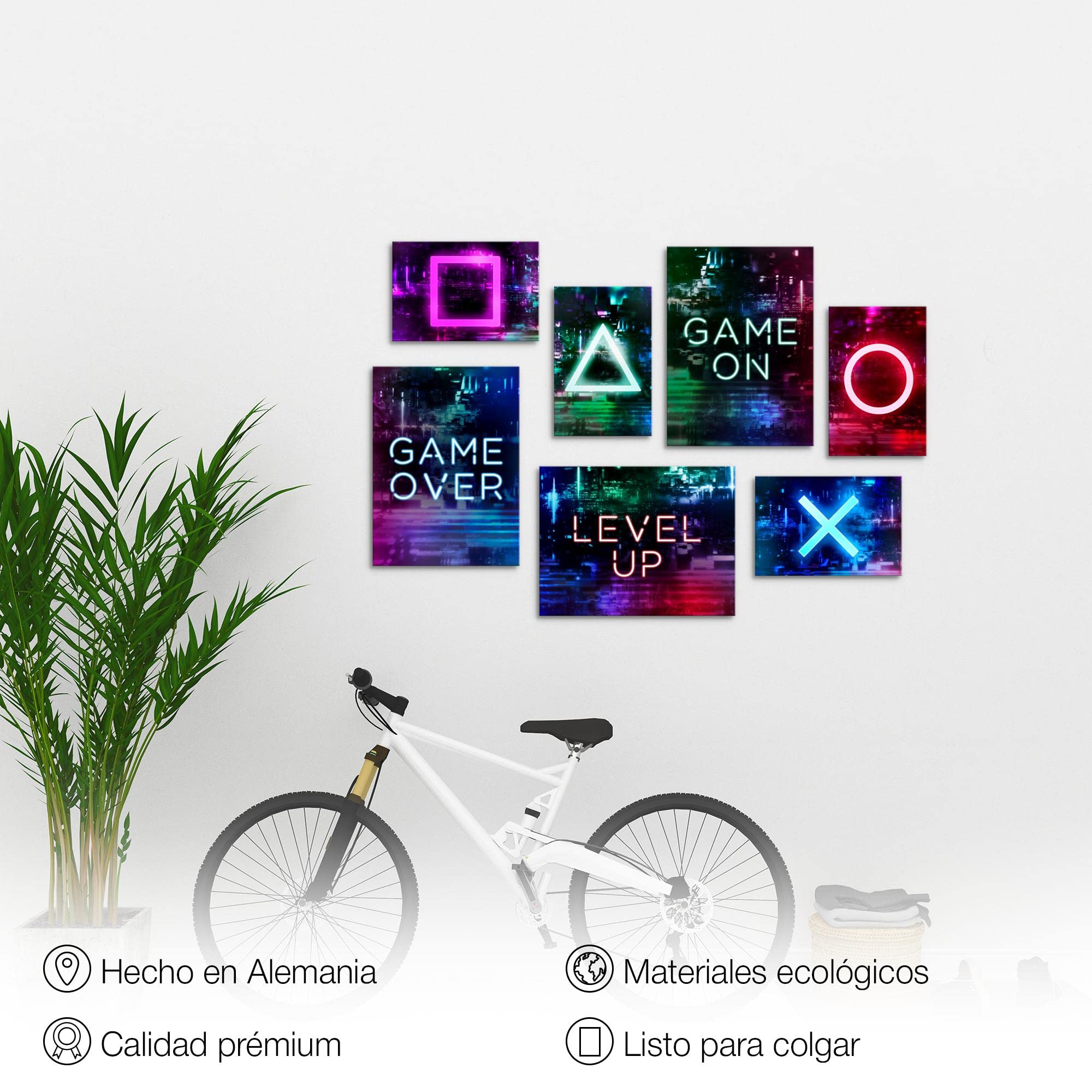 Novart Set Cuadros Decorativos - COMPLETAMENTE LISTO PARA COLGAR - Imágenes - Game Console Gamer - 7 Partes - N021371a