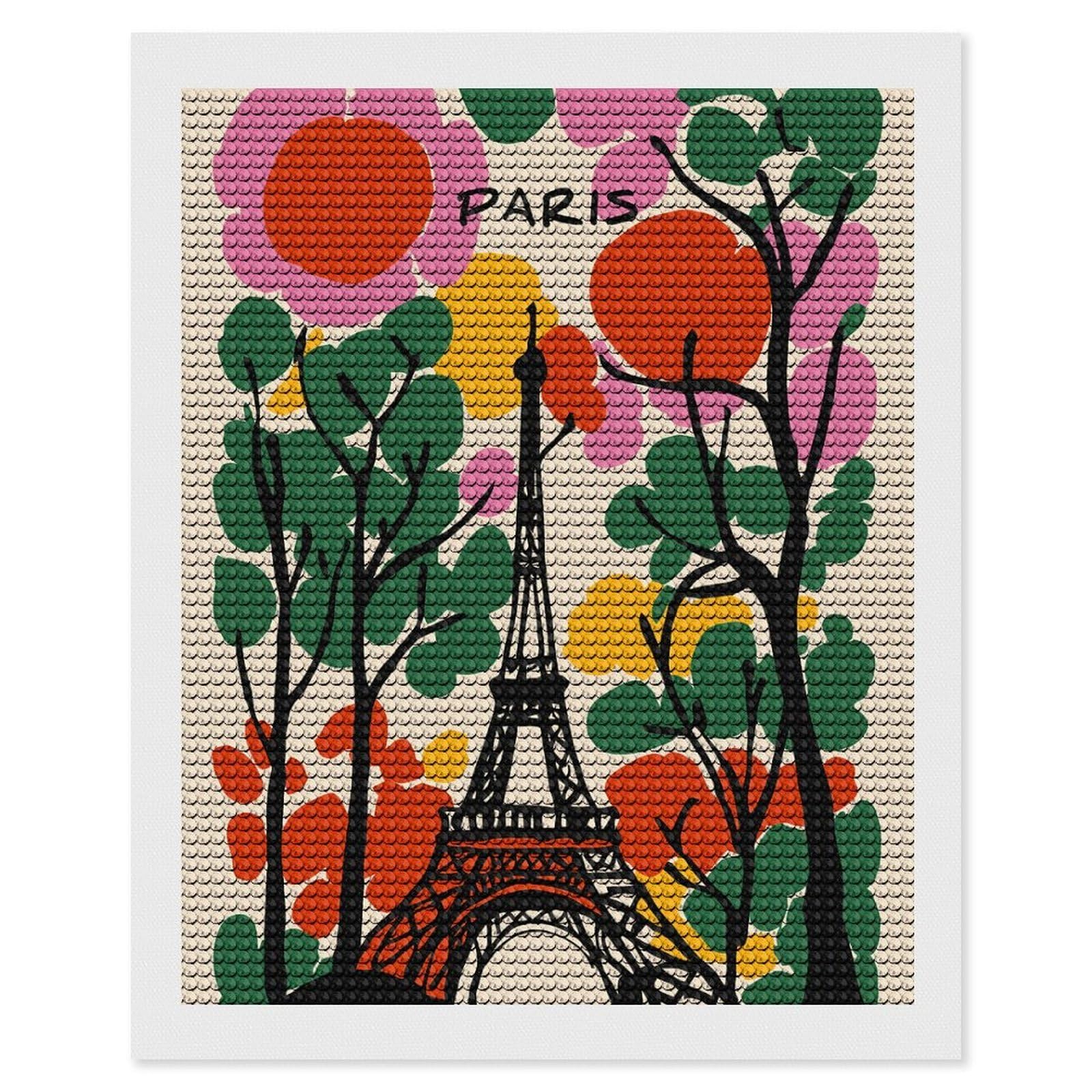 Junmoney Paris Eiffel Tower Colorful Illustration Diamond Painting Kit 16"x20", Festive Craft Gift, Bedroom Decor, Full Kit Included, Creative Gift Idea