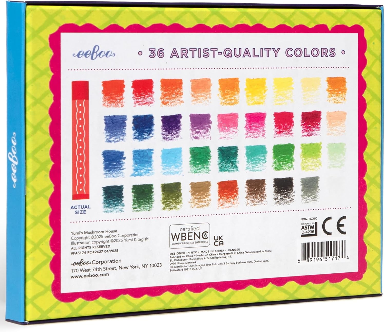 eeBoo Oil Pastels Mushroom House - 36 Artist-Quality Blendable Color Sticks, Bold Pigments for Drawing & Blending, Sliding Gift Box, Kids Ages 5+